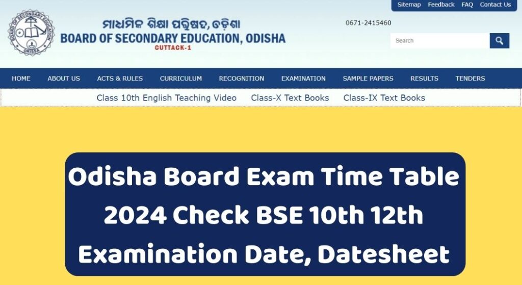 Odisha Board Exam Time Table 2024