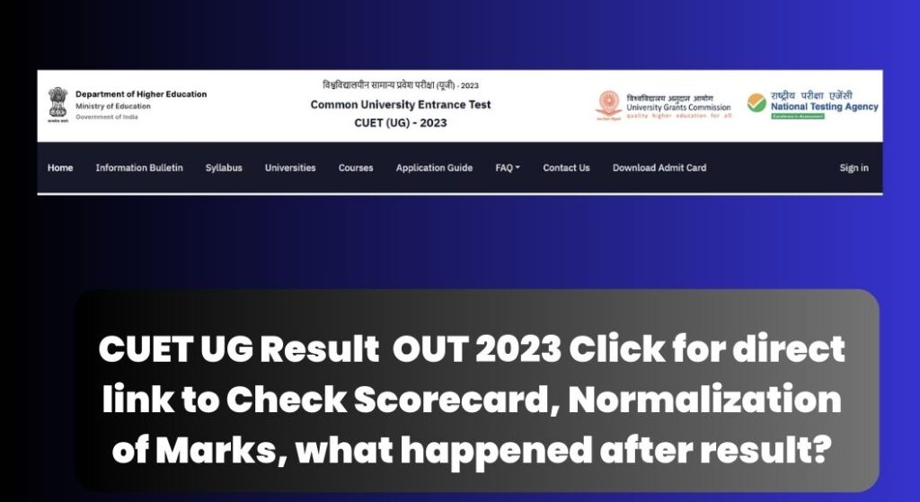 cuet.smarth.ac.in Result 2023, Link to Check Scorecard, Normalization of Marks