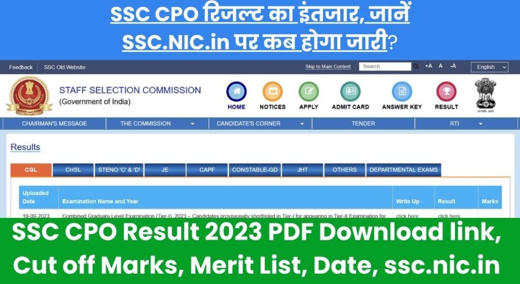 SSC CPO Result 2023 PDF Download link